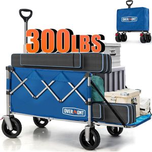 Inklapbare Bolderkar met Opvouwbare Achterklep - 200L Inhoud, Alle Terrenwielen, Bekerhouder, Verstelbare Handgreep, Tot 120 kg Draagkracht - Blauw
