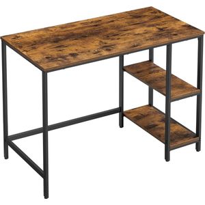 FurnStar - Bureau - computertafel - pc-tafel - bureautafel - met 2 planken aan de rechter- of linkerkant - voor kantoor - woonkamer - stalen frame - industrieel design - 50D x 100B x 76H cm - vintabruin + zwart.