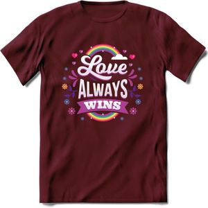 Love Wins | Pride T-Shirt | Grappig LHBTIQ+ / LGBTQ / Gay / Homo / Lesbi Cadeau Shirt | Dames - Heren - Unisex | Tshirt Kleding Kado | - Burgundy - M