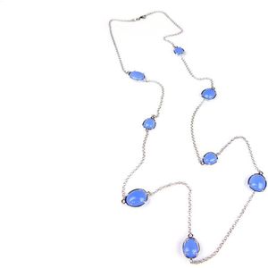 Zilveren halsketting collier halssnoer Model Bubbels gezet met blauwe stenen