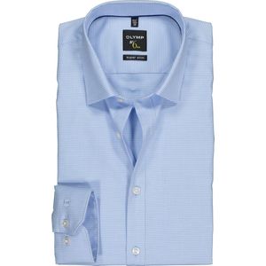OLYMP No. Six super slim fit overhemd - lichtblauw geruit - Strijkvriendelijk - Boordmaat: 45