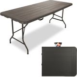 Rijoka Klaptafel Inklapbare Campingtafel - 75x180cm - Houtlook Design - 6 Tot 8 Personen - Taupe