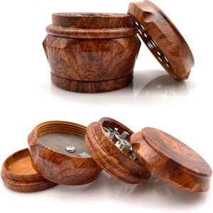 Houten Grinder met 4 lagen 40mm - Pocket size - mini - Herbal - Grinder - Accessoires - crusher - vermaler - kruimelaar - koffie molen - kruiden molen - molen - kruiden - vergruizer - pulverizer - Donkerbruin