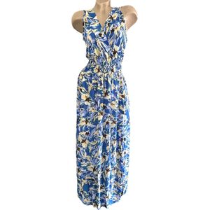 Lange Dames Jurk - Bloemenprint - Blauw - Maat One size (803)