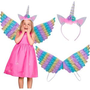 Kinder verkleedkleren / carnaval outfit unicorn met regenboog vleugels - Verkeedset voor kinderen