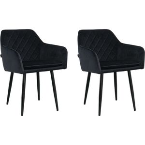 Lina® Noble Eetkamerstoelen - Zwart - Set van 2 - Velvet