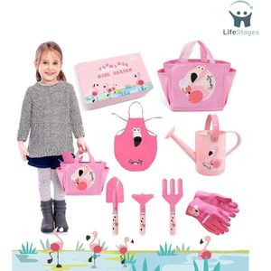 LifeStages - Tuingereedschap Kinderen Speelgoed - Kids Tuingereedschap Set - 7PCS Kinderen Tuin - Speelspeelgoed Inclusief 3 Handgereedschappen - 1 Tuinzak - 1 Kids Tuinhandschoen - 1 Kids Schort En 1 Gieter - Tuincadeaus Voor Kinderen - Roze