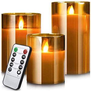 Kaarsen Set LED Bruin • Met Afstandsbediening • Woondecoratie • LED Kaarsen • Elektrische Kaarsen • Realistiche Vlam • Sfeerkaars •