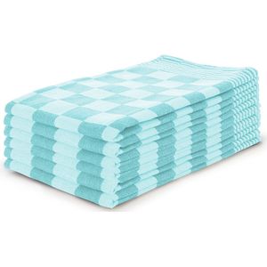 Theedoeken set Blok Turquoise - 65x65 - Set van 6 - Geblokt - Blokdoeken - 100% katoen - Horeca Theedoeken