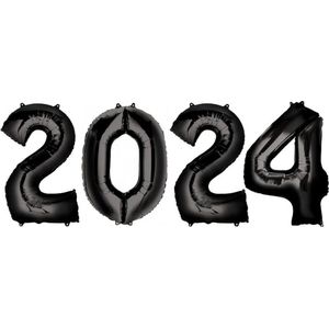 Ballon Cijfer 2024 Oud En Nieuw Versiering Nieuw Jaar Feest Artikelen Zwarte Happy New Year Ballonnen Zwart – 70 cm