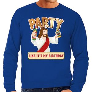 Foute Kersttrui / sweater - Party Jezus - blauw voor heren - kerstkleding / kerst outfit XXL