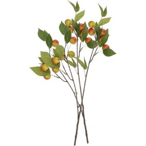 DK Design Kunstbloem fruit tak met appels - 2x - 76 cm - rood/groen - Kunst zijdebloemen