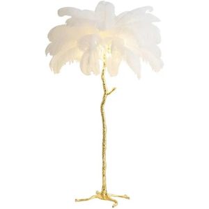 Roroa Luxe Woonkamerlamp - LED Lamp - Vloerlamp - Struisvogel veren - 170cm