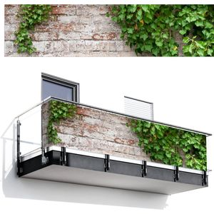 Balkonscherm 500x120 cm - Balkonposter Klimop - Groen - Stenen - Wit - Bladeren - Balkon scherm decoratie - Balkonschermen - Balkondoek zonnescherm