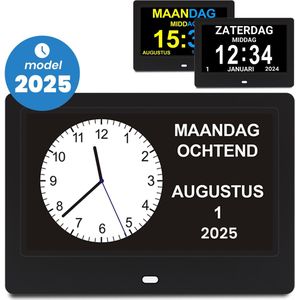 Dementieklok Analoog en Digitaal – Kalenderklok met datum en dag – met Medicijnalarm - Alzheimer klok – seniorenklok voor ouderen – 10 Inch - Zwart