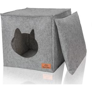 Kattenmand incl. kussen speelgoed - opvouwbare kattenmand om te slapen, te verstoppen, te spelen en te krabben 33 x 33 x 37 cm (lichtgrijs)