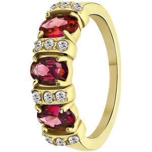 Lucardi Dames vintage ring met rode zirkonia – Maat 63 – 20mm - Ring - Cadeau - Staal goldplated - Goudkleurig