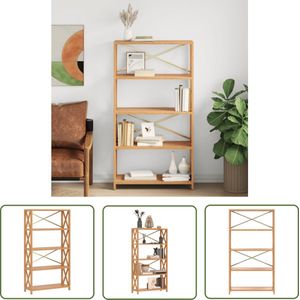 The Living Store Opbergrek 5-laags 80x30x146 cm massief eikenhout - Bibliotheek - Boekenkast - Opbergkast - Eikenhouten Kast - Vintage Kast