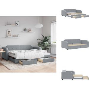 vidaXL Slaapbank Met Onderschuifbed - Slaapbanken Met Onderschuifbedden - Slaapbank - Bedbank - Slaapbank met onderschuifbed en lades 90x190 cm stof lichtgrijs