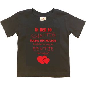 Shirt Aankondiging zwangerschap Ik ben zo schattig papa en mama besloten er nog zo eentje te ""maken"" | korte mouw | zwart/rood | maat 86/92 zwangerschap aankondiging bekendmaking