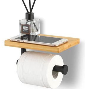 Toiletpapierhouder met Plank - Zwart, Roestvrij Staal, Wandmontage