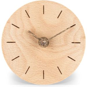 Kleine Moderne Bureauklok - 11 cm Diameter Houten Analoge Klok voor Plank, Tafel, Kantoor - Niet-tikkende Klok Op Batterijen - Lichtbruin