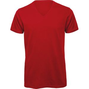 T-shirt Heren S B&C V-hals Korte mouw Red 100% Katoen