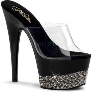 Pleaser - ADORE-701-3 Muiltjes - Paaldans schoenen - 39 Shoes - Zwart/Transparant