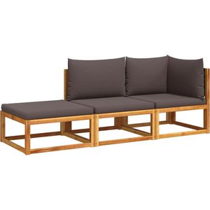 vidaXL 3-delige Loungeset met kussens massief acaciahout - Loungeset - Loungesets - Tuinset - Tuinbank