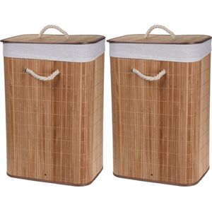 2x Bruine bamboe wasmanden 60 liter - Wasmanden/wasgoedmanden - Huishoudelijke producten/artikelen - Huishouden