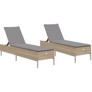 vidaXL Ligstoelen 2 st met kussens poly rattan beige - Ligbed - Ligbedden - Tuinstoel - Tuinmeubel