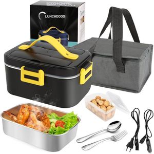 Goodivery® - Elektrische Lunchbox - Thermos Lunchbox - Thermische Lunchbox - Lunchbox Warme Maaltijd - 75 W - 1,5 L Roestvrij Staal - 12 V/24 V/220 V Geïsoleerde Warmtebox Auto - 25x19x14cm - Zwart