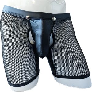 BamBella® XXL open kruis Boxer short kant voor mannen - - doorzichtig BDSM Erotische Sexy Lingerie lang Heren - Zwart mannen ondergoed slip