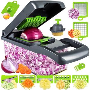 Plantaardige Chopper Groentesnijder kubussnijder Multifunctionele Veg Ui Dicer Salade Aardappelsnijder - Juicer Eiersnijmachine Dooier 14-in-1 mandoline kommerschaaf