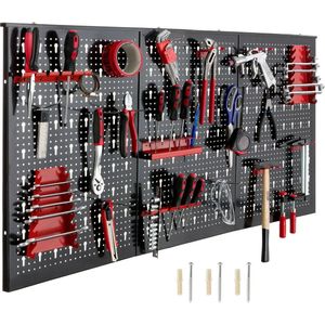 Amalee - Gereedschapwand - 120x60x2 cm - 17-delige gereedschap houders - Ruimtebesparend - 3 panalen kunnen los of naast elkaar worden opgehangen -