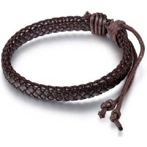 Sorprese armband - Special - armband heren - gevlochten leer - bruin - 17-23 cm - cadeau - Model M