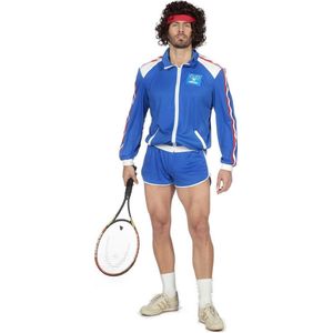 Wilbers & Wilbers - Tennis Kostuum - Jaren 80 Grand Slam Tennis Kampioen - Man - Blauw - XL - Carnavalskleding - Verkleedkleding