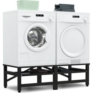 Bodo® - Wasmachine Verhoger - Dubbele Wasmachine Verhoger Met Uitschuifbare plank - Wasmachine opbouwmeubel - Wasmachine Sokkel - Universeel - Zwart