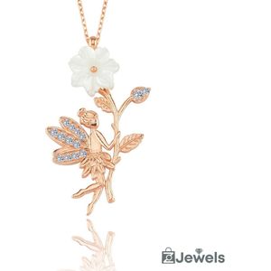 OZ Jewels Roségoud Gekleurde Zilveren Ketting met Geluksfee en Magnoliadesign Versierd met zirkonium - Accessoires -- Damesketting - Valentijnsdag - Cadeau - Moederdag - Ketting Meisje - Sieraden Dames - In mooie geschenkverpakking