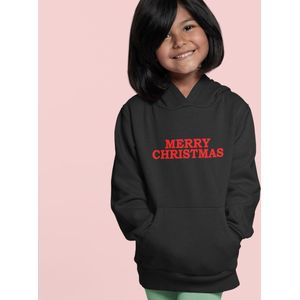 Kerst Hoodie Zwart Kind - Merry Christmas Red (5-6 jaar - MAAT 110/116) - Kerstkleding voor jongens & meisjes