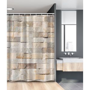 New Bed, Ivore Bakstenen Muur Stad, Douchegordijn Badkamer Decor Set met Haakjes, 120 cm B 180 cm L