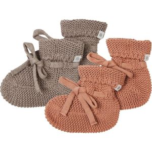 Noppies - Geschenkverpakking - Gebreide slofjes - 2paar - Baby 0-12mnd - Biologische katoen - Giftset - Cadeaudoosje - Newborn - Kraamcadeau - Babyshower - Sint - Taupe Melange - Café au lait