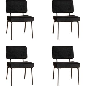 Bronx71® Velvet eetkamerstoel Espen zwart - Eetkamerstoelen set van 4