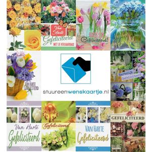 Verjaardag wenskaarten bloem 10 stuks assortiment - Felicitatie kaarten - Gefeliciteerd kaarten