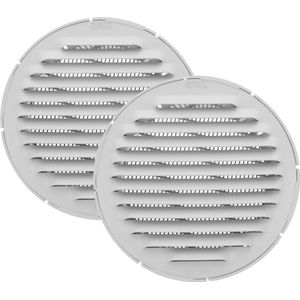 AMIG Ventilatierooster/muurrooster rond - 2x - voor 80mm buisaansluiting - aluminium - wit - schoepenrooster - tegen vuil en insecten