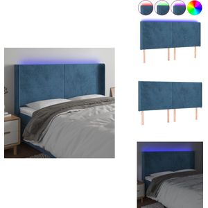 vidaXL Hoofdbord - Hoofdborden - Hoofdeinde - Houten Hoofdbord - Hoofdbord LED 203x16x118/128 cm fluweel donkerblauw