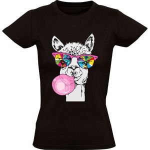 Lama maakt een bel van kauwgom Dames T-shirt - dieren - eten - hip - bril - kauwen - alpaca - dierendag - verjaardag - grappig