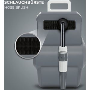 Tillvex- Slanghaspel Grijs, 15+2m, met muurbeugel, met handdouche en tuinslang, 180 graden draaibaar, wandmontage met automatisch oprollen