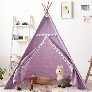 Kinder Tipi Tent - Speeltenten - Tent - Kindertent- Kinder tentje - Kind Tent - Speeltent - Kindertenten binnen - Kindertentje binnen - Kind tent binnen - Paars - Katoen -Kinderen - H.135 x B.110 x L.110