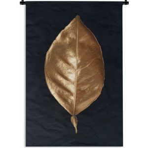 Wandkleed Golden leaves staand - Gouden bladeren op een zwarte achtergrond Wandkleed katoen 60x90 cm - Wandtapijt met foto